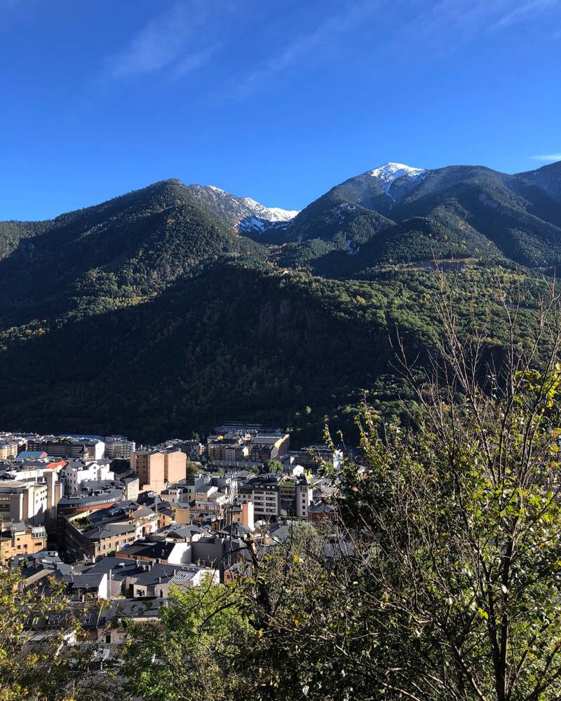 The town of Andorra la Vella nestled in the Pyrenees, Andorra