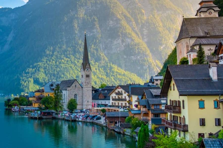 The lakeside village of Hallstatt below the Alps, Austria
