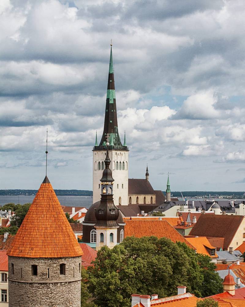 Tallinn's medieval old town skyline with the spire of St. Olaf's Church, Estonia