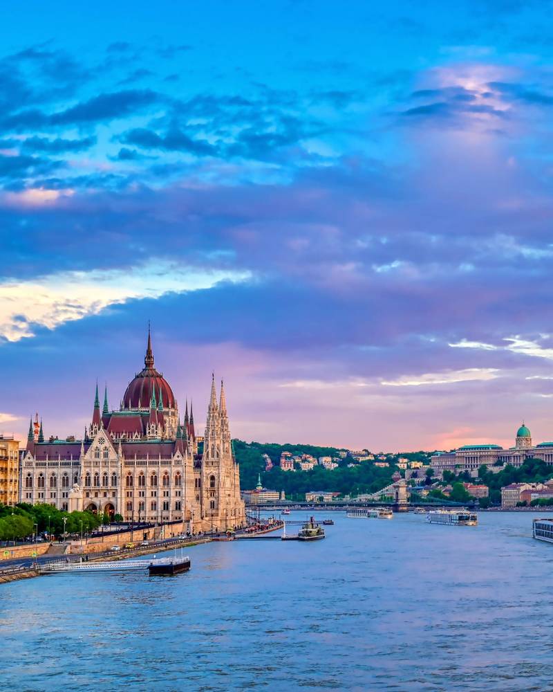 The Hungarian Parliament building along the Danube in Budapest, Hungary
