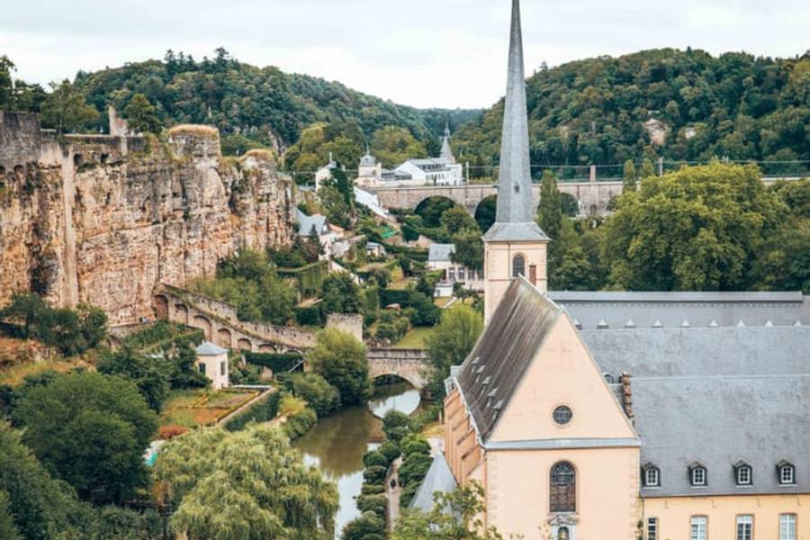 The Grund quarter and Alzette river below the old fortifications, Luxembourg City, Luxembourg