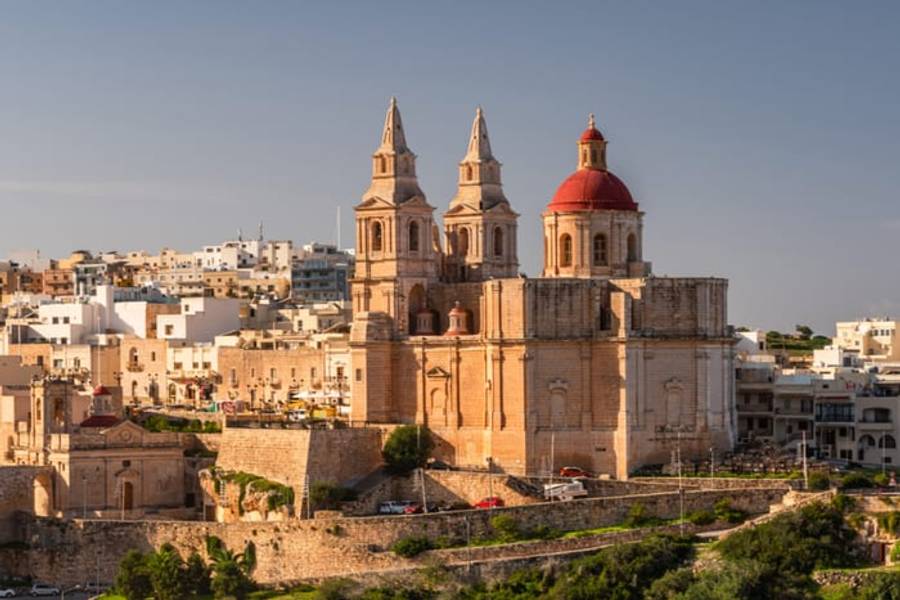 The hilltop parish church of Mellieha, Malta