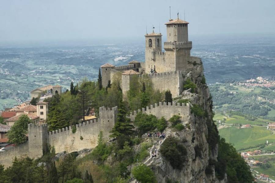 The Guaita fortress on Monte Titano above the countryside, San Marino