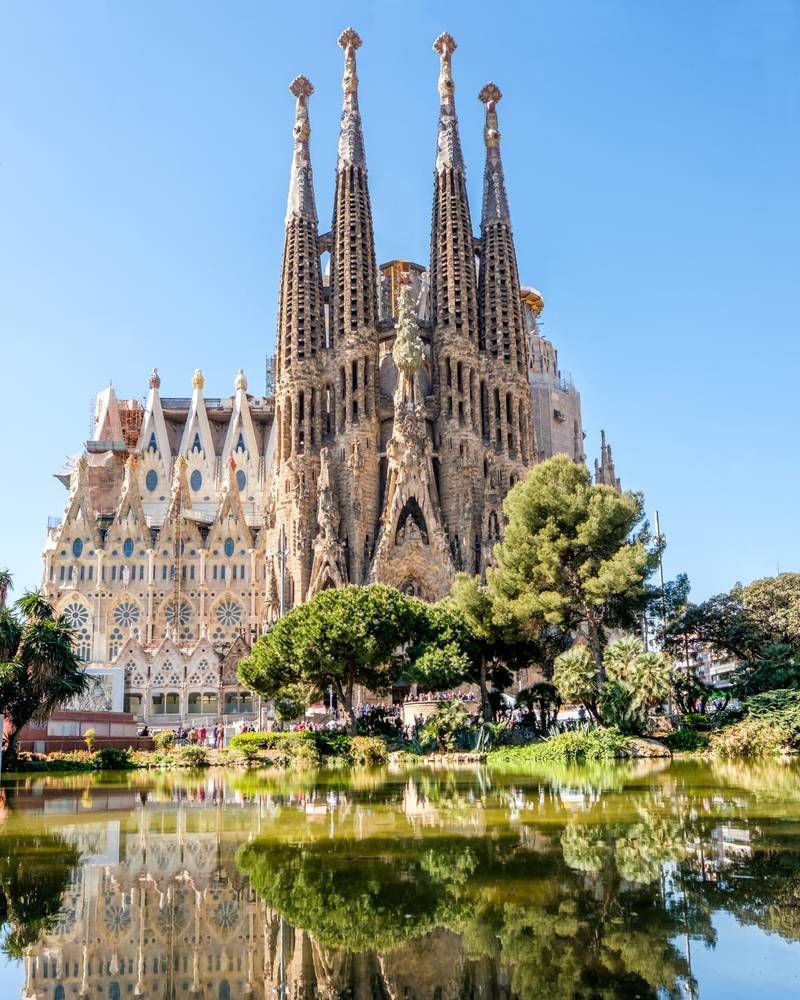 Gaudi's Sagrada Familia rising over Barcelona, Spain